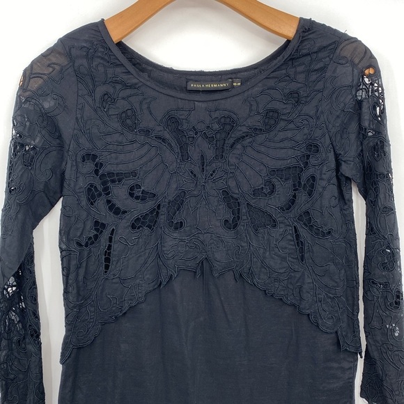 Paula Hermanny Shift Mini Dress Womens Size XS Black Lace Long Sleeves Cocktail - Picture 2 of 9